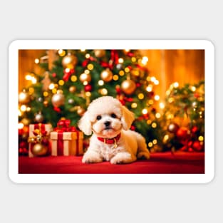 Bichon Frise Puppy Dog by Christmas Tree Sticker